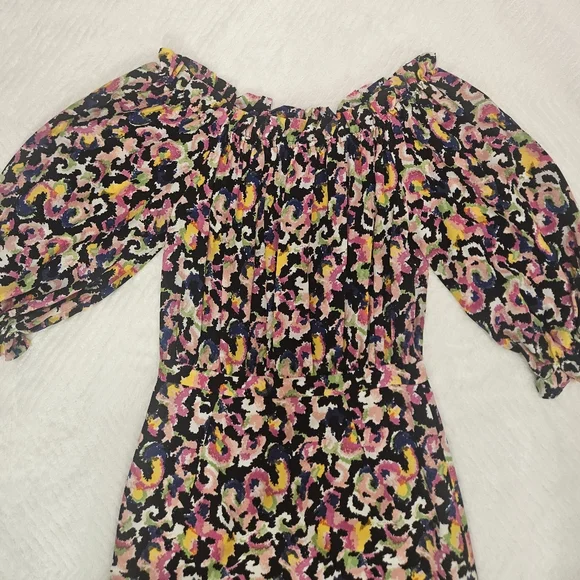 Saloni Multi-Colour Grace Dress Off-Shoulder Midi Dress Size 2 - Picture 10 of 14